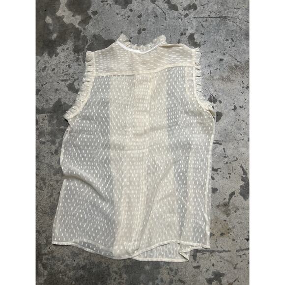 YAYA Silk Blouse Women’s Cream Sheer Button Up Size‎ M Ruffle - Picture 2 of 7